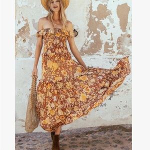 XS spell and the gypsy collective Amethyst Shirred Sundress in Amber.